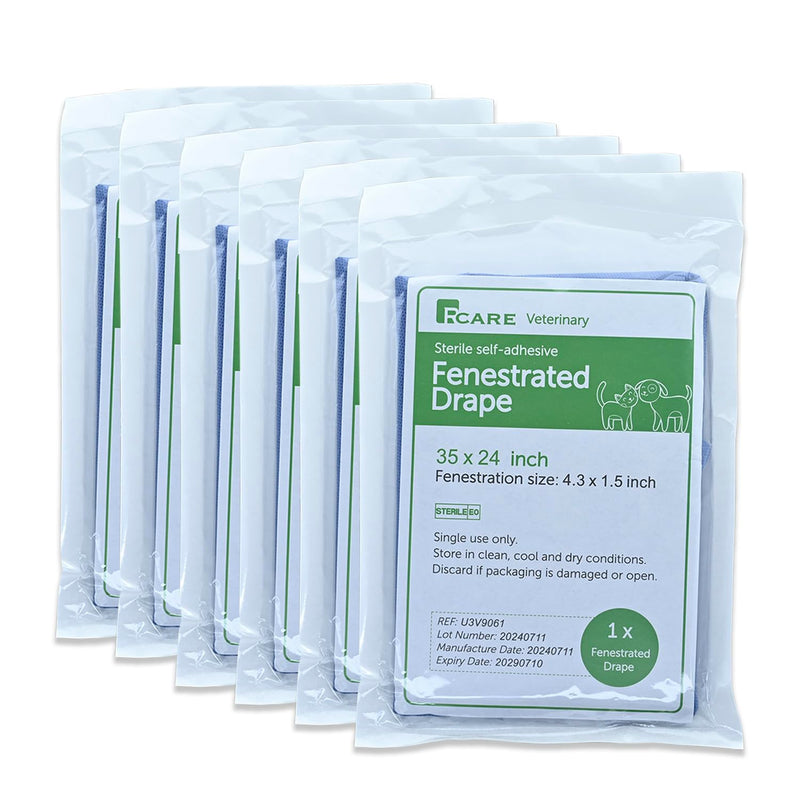 Vet Adhesive Fenestrated Surgical Drape Neuter Surgery Use for Cat|Dog Sterile Disposable (12 Pcak) (24''x35''(12 Pack)) 24''x35''(12 pack)