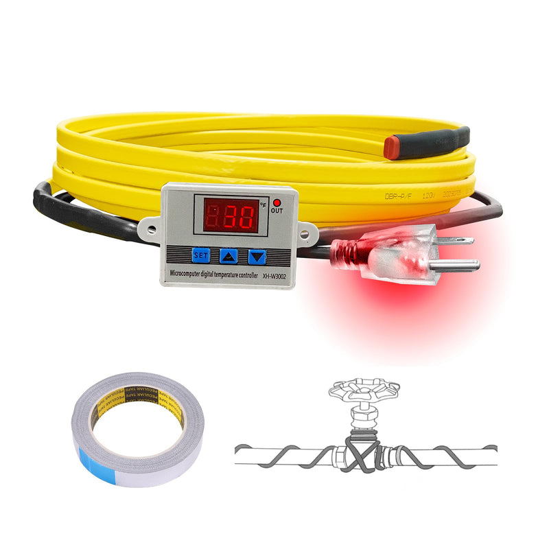Cupohus Heat Tape for Water Pipes 6FT, Self-Regulating Digital Display Thermostat, Freeze Protection Roof Deicing Cable for Metal, Plastic Home Pipes, RV Water Hose