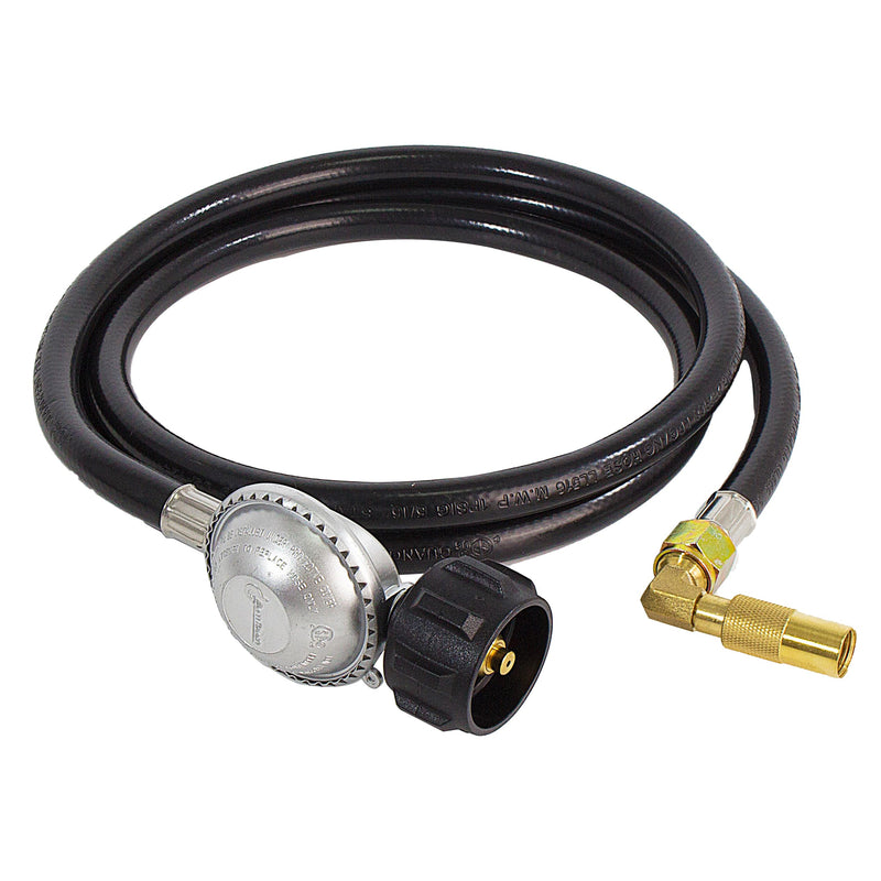 6FT Propane Adapter Hose with Regulator and Elbow Adapter, Fits Blackstone 17 inch and 22 inch Table Top Griddle, Flat Pressure Relief Valve, 3/8'' Connect Fitting 6 Feet 3/8" Regulatorwith Blackstone fitting