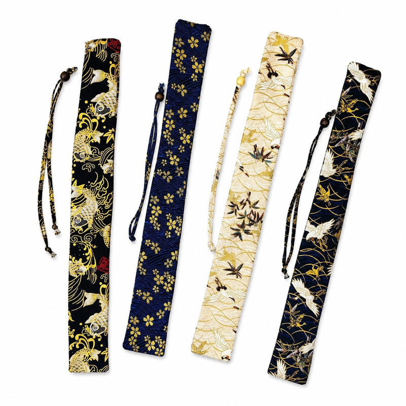 LOGOFUN 4 Pcs Chinese Folding Fan Storage Sleeves, Assorted