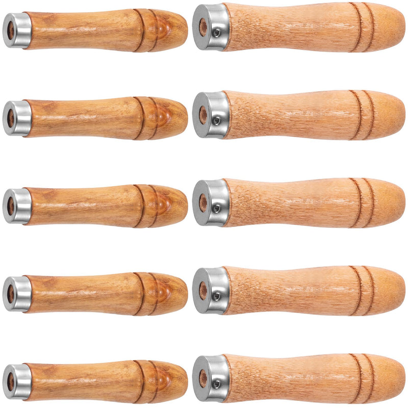 10pcs Wooden File Handles with Metal Collar, Medium Wooden Handle for 6"-8" File & Large Wood Handle for 10"-12" File, Ergonomic Wood Handle for File Screwdriver Hand Drill