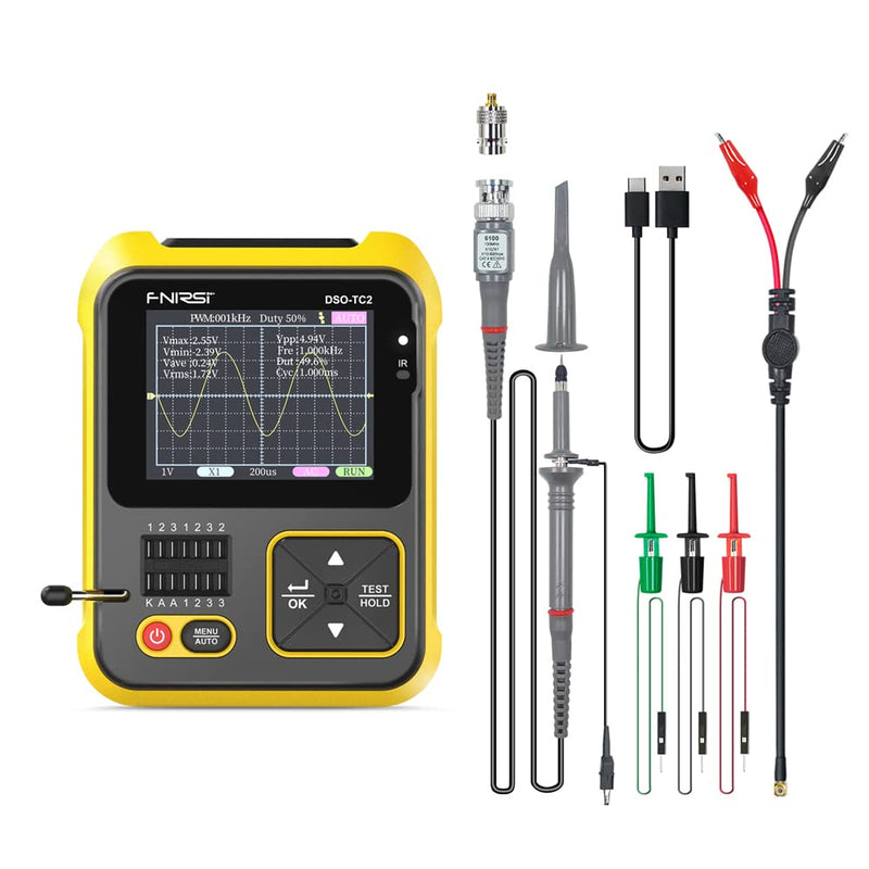 Oscilloscope Multimeter, Handheld Oscilloscope, 200kHz Bandwidth Portable Transistor Tester Digital 2 In 1 Testing Tool PWM Square Waves Output 2.4 Inch Color Display with Backlight