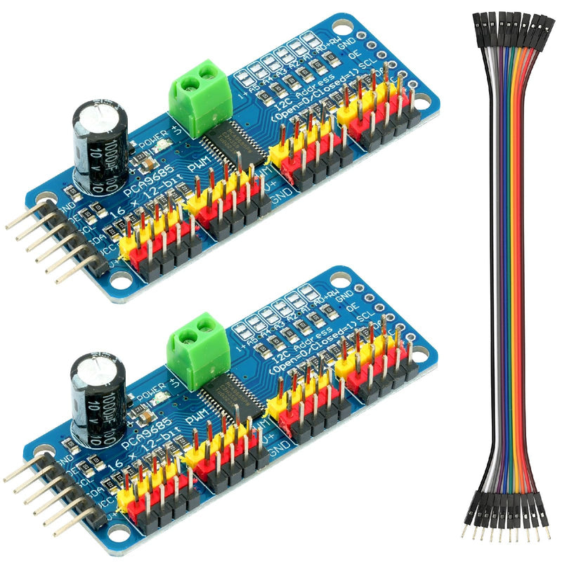 2Pcs PCA9685 16 Channel 12-bit PWM Servo Motor Controller IIC Interface Module Compatible with for Raspberry Pi Arduno Robotics DIY