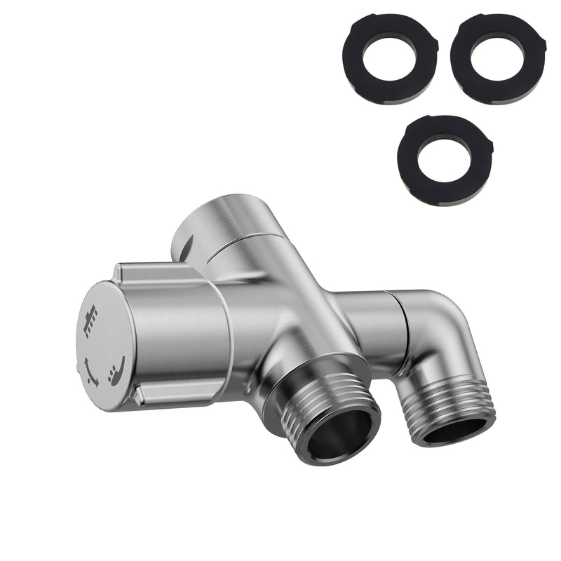 3-Way Shower Diverter Valve, 1 Inlet for 2 Outlets - Solid Metal Divider Allows Switching Between Fixed & Handheld Showerheads, G1/2 Universal Fit, (Brushed Nickel) Brushed Nickel