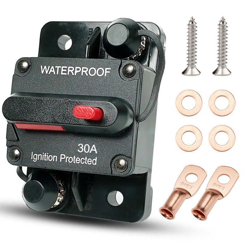 30 Amp Circuit Breaker for Boat Trolling Motor Marine ATV Trailer Vehicles Stereo Audio Electronic Battery Solar System Inline Fuse with Manual Reset Switch Waterproof DC 12V-48V (30A) 30A