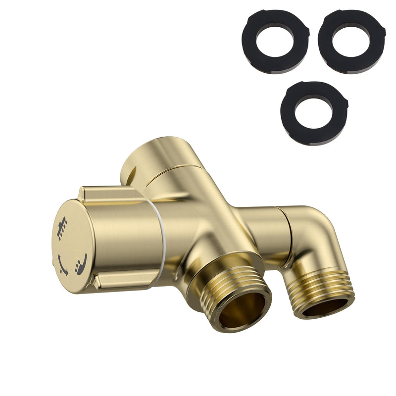 Solid Brass 3-Way Shower Arm Diverter Valve for Handheld Shower Head and Fixed Spray Head, G1/2 Universal Bathroom System Component Replacement Part (Brushed Gold) Brushed Gold