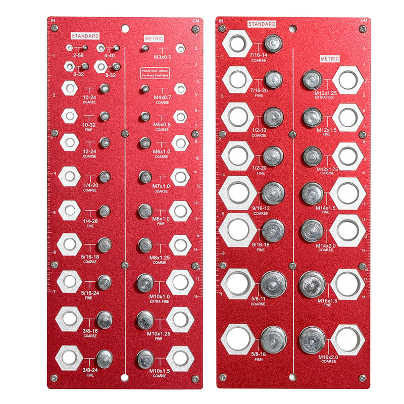 Nut and Bolt Thread Checker, 2-in-1 Thread Checker 38 Thread Nut Checker Standard and Metric Bolt Size and Thread Gauge with 21 Standard & 17 Metric Bolt Identifying, Red