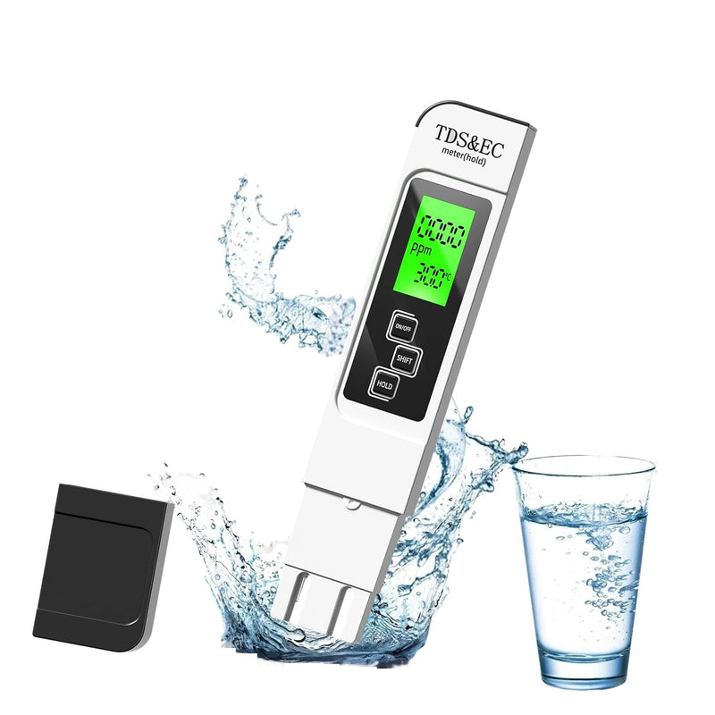 4 in 1 TDS Meter - TDS EC & Temperature(°C,°F) Meter,Accurate & Reliable Digital Water Testing Kits for Drinking Water, Tap, Well, Swimming Pool,Hydroponics, Aquarium, RO/DI System (Black & White) black & white