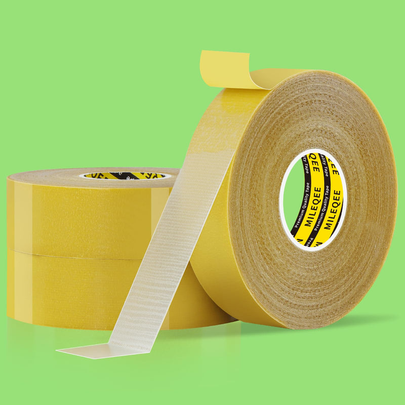 3Pack Double Sided Tape Heavy Duty, 1.18" x 66FT (198FT Total), Universal High Tack Strong Wall Adhesive with Fiberglass Mesh, Super Sticky Resistente Clear Tape, Easy Use Mounting Tape 3 Pack, Each 1.18" x 66FT