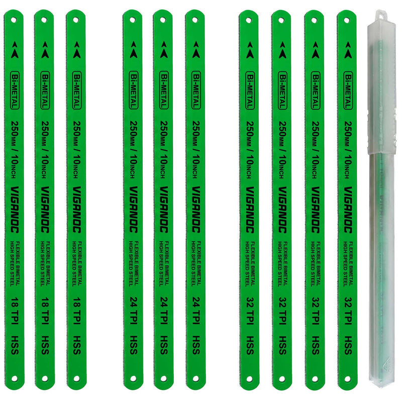 10" Hacksaw Replacement Blades Set, Bi-Metal High Speed Steel Hack Saw Blade Sets - 18T - 24T - 32T HSS Saw Blades, 10 Pack 10pc.blades set