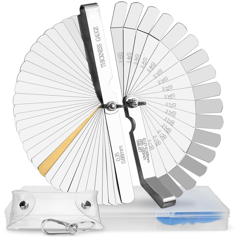 Stainless Steel Feeler Gauge Set, 2PCS 32 Blades Feeler Gauge & 16 Blades Offset Thickness Gauge with Standard SAE and Metric Dual-Marked, Filler Gauge Set for Measuring Spark Plug Valve Gap