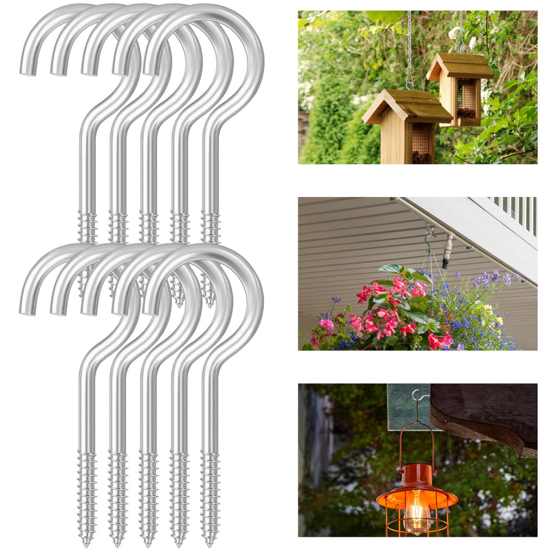 4 Inch Large Heavy Duty Screw Hooks, 10 Pcs Ceiling Hooks for Hanging Plants Indoor and Outdoor Use Silver