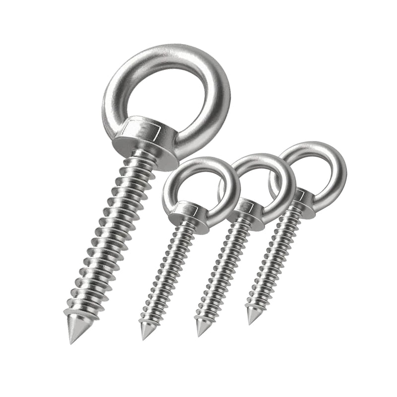 4 Inch Heavy Duty Screw Eyes Hooks ，4Pcs Self Tapping Eyelet Screw Eye Bolt，Load Capacity 500 Lbs，Wooden Large Screw Eye Hook ，for Hanging, Tie-Downs, Heavy-Duty Applications. 4in