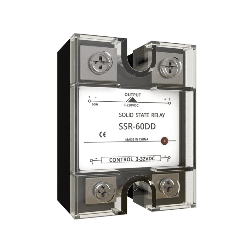 MAKERELE SSR-60DD Solid State Relay DC Control DC Input 3-32VDC to Output 5-220VDC Single Phase Semi-Conductor Relay Module 60A DD