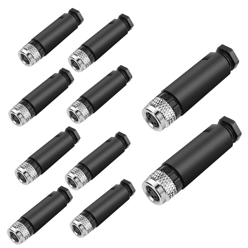 10Pcs M8 4-Pin Aviation Connector Female, Industrial A Coding Field Assembly Plug 8mm IP67 Waterproof for Circular Socket Panel Sensor M8-4Pin Female