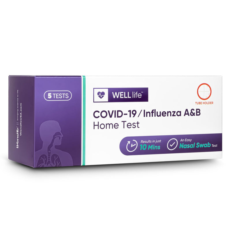 WELLlife COVID-19/Influenza A&B Home Test,Covid & Flu Combo Test for 10 Min at Home Self Testing with Non-invasive Nasal Swab, FDA EUA Authorized -[5 Tests]