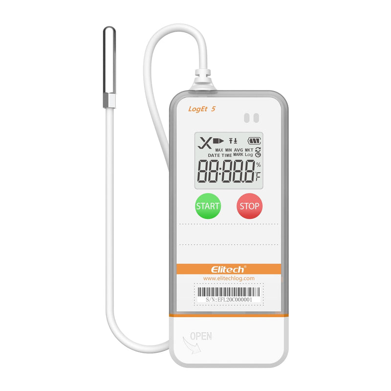 Elitech USB Digital Data Logger with Temperature Humidity External Probe Reusable Recorder with Shadow Data 32000 Points, Auto PDF/CSV Report, for Windows/MacOS, Refrigerator Thermometer LogEt5THE LogEt5THE External-T&H 1