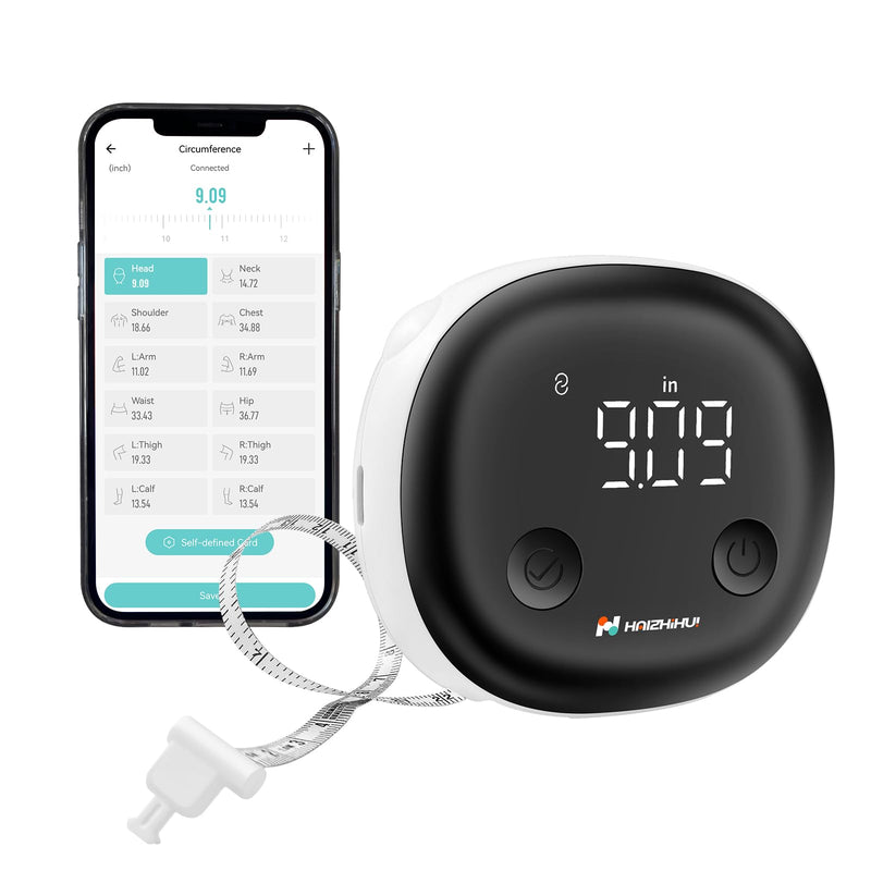 Fitdays Smart Body Tape Measure, Body Measurement Tape Measure, LED HD Full Screen Monitoring Body Fat Tool for Fitness Shaping and Weight Loss Fitdays APP (Black) Black