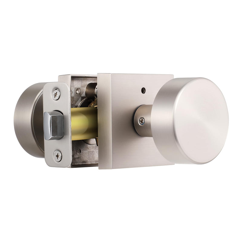 coolnews Brushed Nickel Door Knobs Interior, Satin Nickel Privacy Bathroom Door Knob with Lock, Modern Square Privacy Interior Door Handle for Bedroom