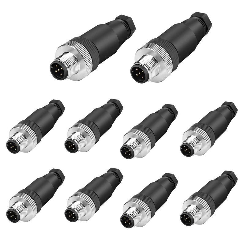 10Pcs M12 5-Pin Aviation Connector Male A Code, Industrial Field Assembly Plug 12mm IP67 Waterproof for Circular Socket Panel Sensor 5 Pins M12 Straight Male