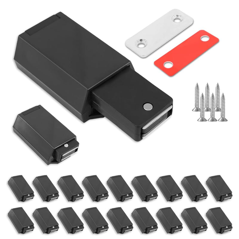 Heavy Duty Push to Open Door Latch,20 Pack Black Magnetic Push Latches, Hidden Push Touch Latch Hardware for Push to Open Cabinet,Magnetic Door Catch for Cabinet Drawer Wardrobe Kitchen Door 20