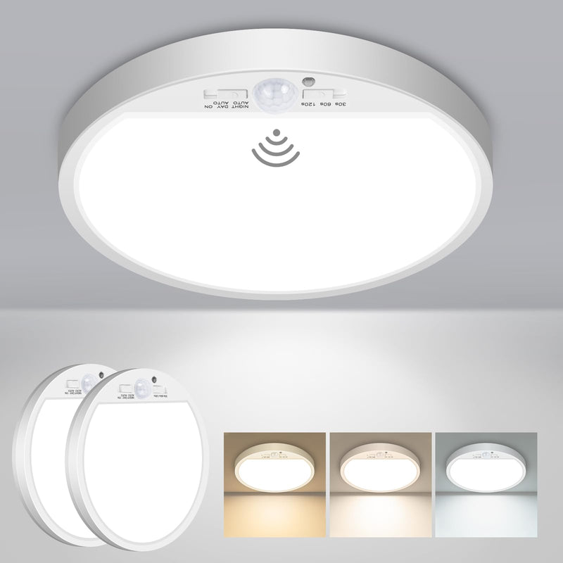 Slochi 2Pack Motion Sensor Ceiling Light Wired, 3000K/4000K/6500K Motion Sensor Light Indoor, 15W 1500LM 7 In Closet Lights Motion Sensored with Timer, Flush Mount Light for Hallway Wall Pantry, White 2packs-7Inch