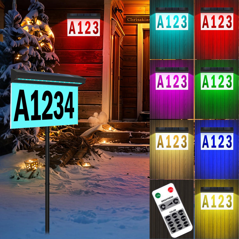 T-SUN Solar House Numbers for Outside: Color Changing Solar Address Number Sign with Remote Control, 9 Modes RGB&3000K, Waterproof LED Illuminated Address Plaques for Outdoor Yard Street Home 2023-Wall Mounted