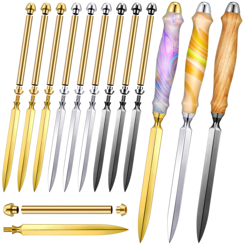 9 Set Letter Opener Woodturning Project Kit, DIY Envelope Slitter Paper Mail Opener Letter Knives Turning Kits Mens Crafts Holiday Gifts Making Supplies, Black, Sliver, Gold