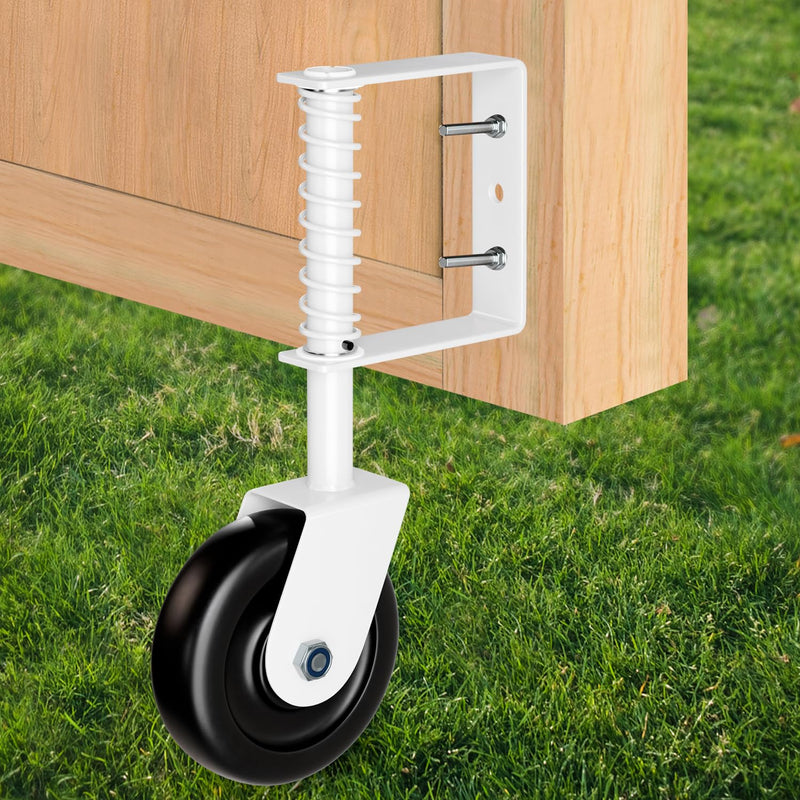 4.3" Heavy Duty Gate Caster with Bearing, Spring Loaded Gate Wheels with Bear, Gate Caster Wheel with 360° Rotation for Wooden Gate Fence, Metal Tube Gate, 220 Lbs Capacity, White, 1 Pack