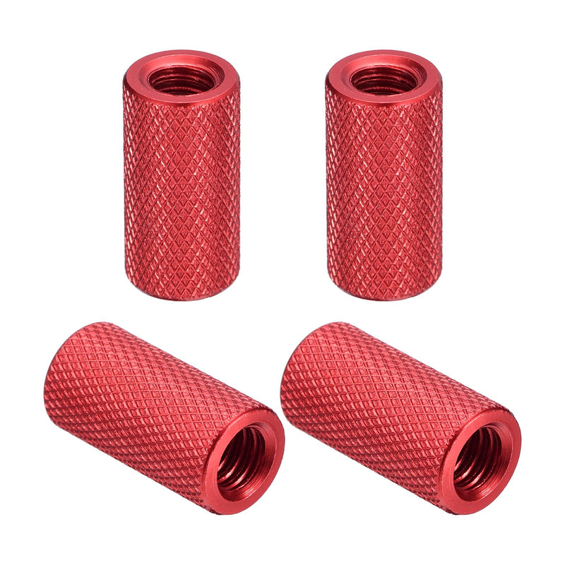 uxcell 4Pcs Knurled Thumb Nut, 1/4"-20x20mm Hand Pass Hole Nut Aluminum Alloy Diamond Knurled Camera Tripod Pass Hole Nut Lock Adjusting Nuts for 3D Printer, Dark Red