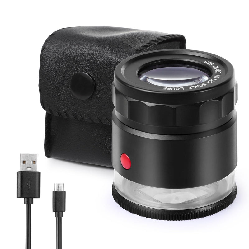 30X Loupe Magnifier, USB Rechargeable 8 Lights Portable Eye Loupe Sewing Magnifying Glass for Watches, Jewelry, Coins, Currency, Stamps