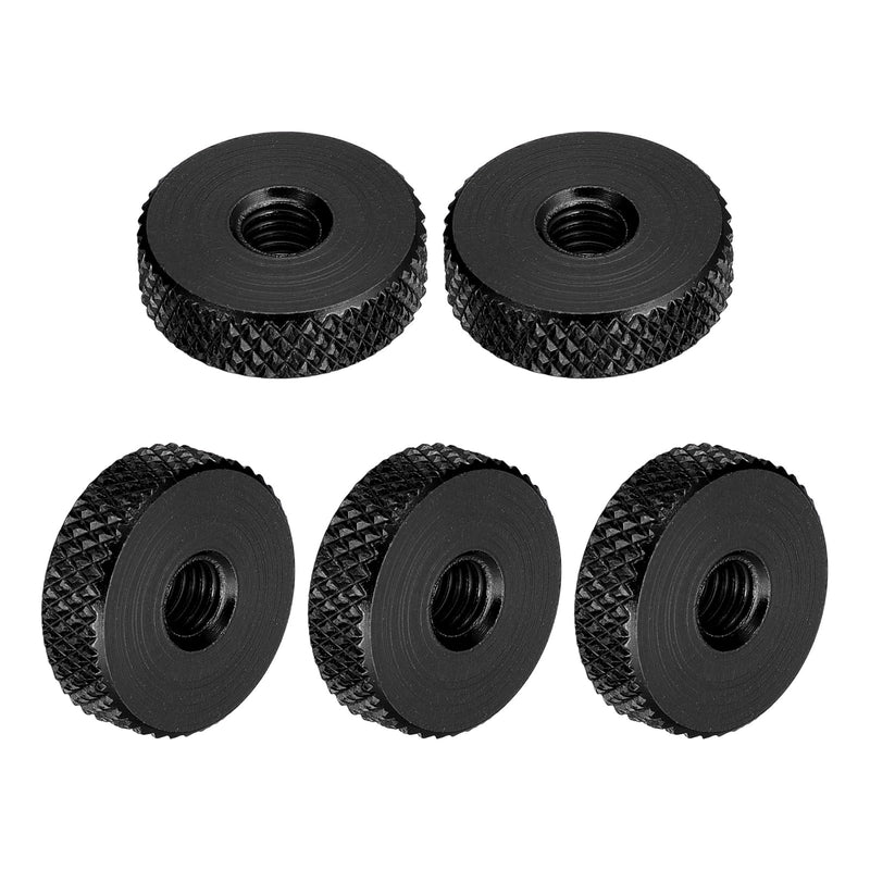 uxcell 10Pcs Flat Knurled Thumb Nuts, M5x16 x 5 mm Pass Hole Nut, Aluminum Alloy Diamond Knurled Nut Flat Head Through Hole Lock Adjusting Nuts for 3D Printer, Black M5x16x5xmm
