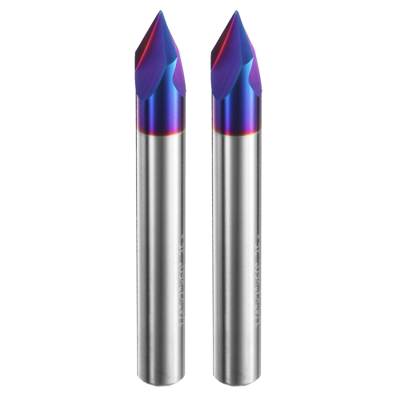 uxcell V Groove Router Bit 60 Degree 1/4" Shank CNC Engraving Bits with Nano Blue Coated Solid Carbide Cutter for Fine Carving Sign Making 2pcs 2