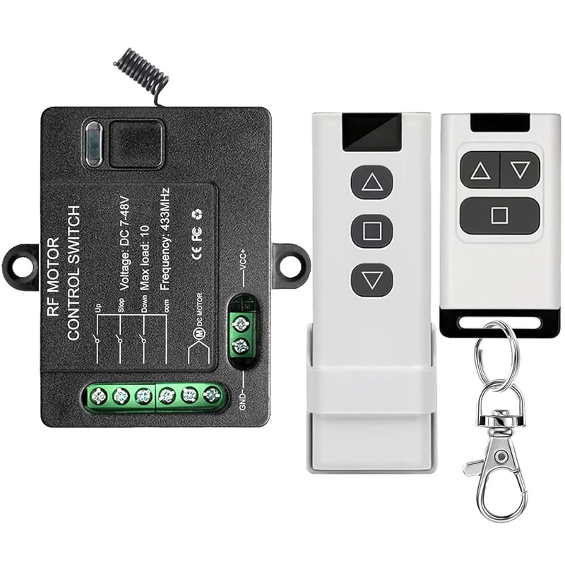 Forward Reverse Remote Control Switch,DC7V-48V 10A Switch,Linear Actuator 12V Remote Switch,328 Ft Remote Range,for Linear Actuators,Motors,Winch Electromagnetic (with Instantaneous Function) 7-48V White 1