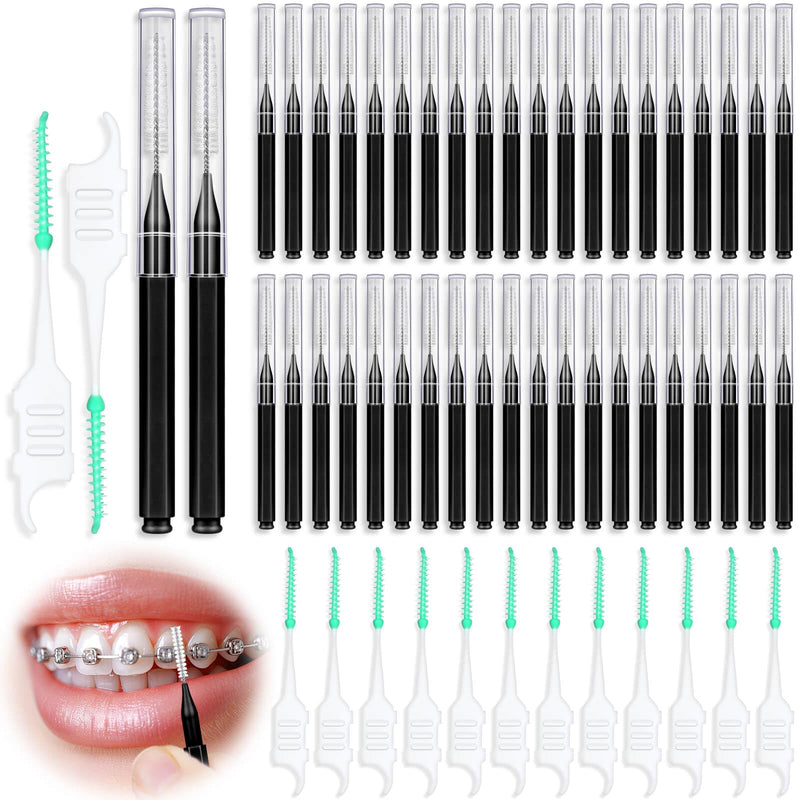 270Pcs Interdental Brush, 220Pcs Soft Dental Picks & 50Pcs Braces Brush for Teeth, Bendable Braces Flossers Heads Interdental Brushes Between Teeth Oral Tooth Braces Cleaner Kit (Black) Black