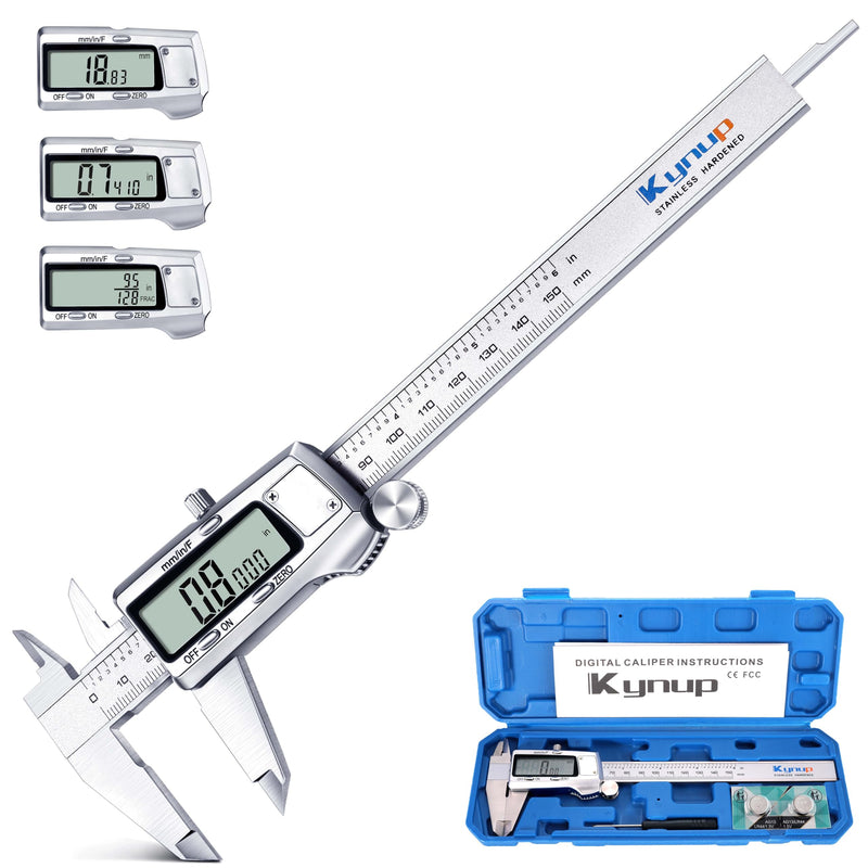 Kynup Digital Caliper, Caliper Measuring Tool, Micrometer Dial Vernier Caliper Digital, Full Turn Off, Stainless Steel, Switch from Inch Metric Fraction (6Inch/150MM) KY-21S