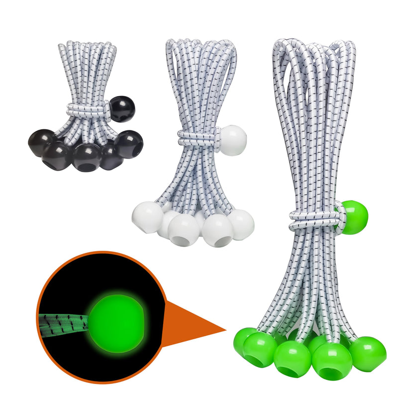 30-Piece Ball Bungee Cords, A Bungee Cord with a Ball Comes in Three Sizes: 4 "6" 9", UV Resistant, Antioxidant, Secure Tie Down. (30, Black, White, Green) 30