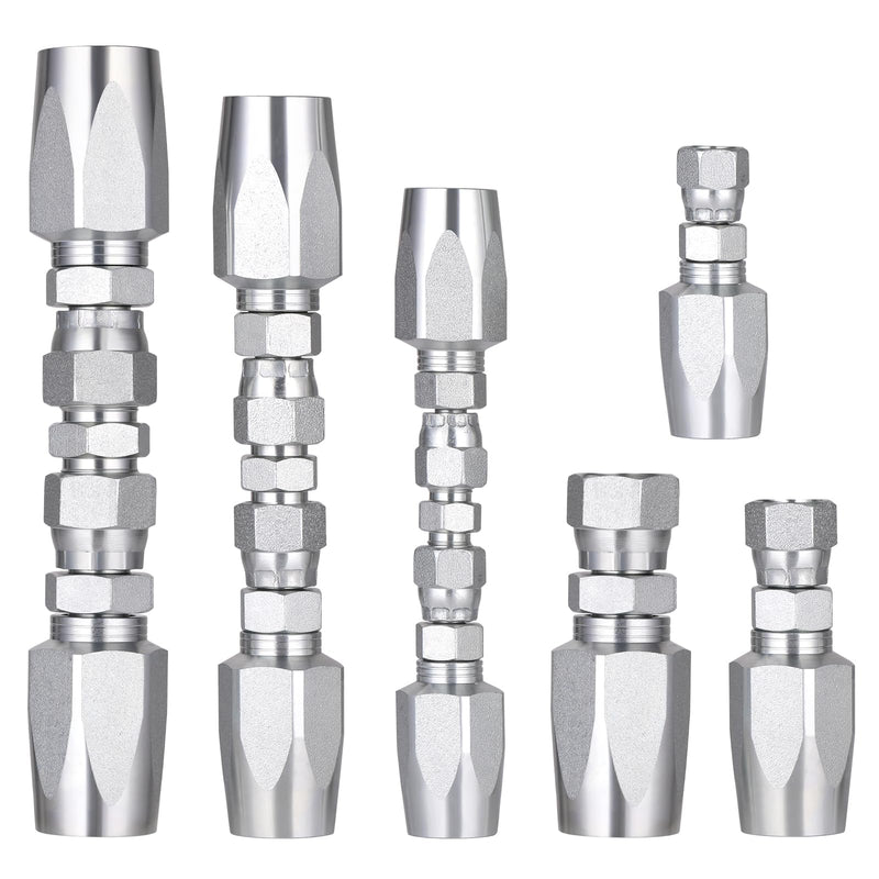 3Pcs Hydraulic Hose Field Repair Kit, 1/4", 3/8", 1/2" Inner Diameter and 6Pcs Small Repair Parts, Reusable, 08 (R2) 2-Wire Reusable Hydraulic Repair Fittings (3 Sizes and 6 Repair Parts) 1/4", 3/8", 1/2" and 6 Repair Parts