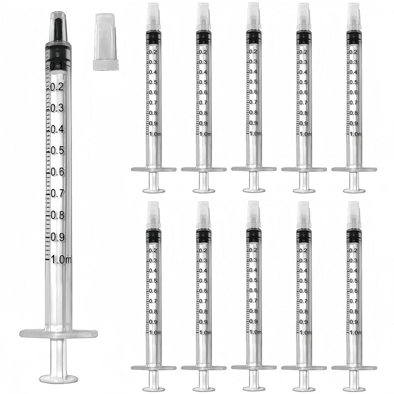 100 Pcs 1ml 1cc Syringe No Needle Plastic Syringe with Caps for Pets Oral, Refilling, Oil or Glue Applicator, Measuring or Transfering Tiny Amount of Liquids White 100