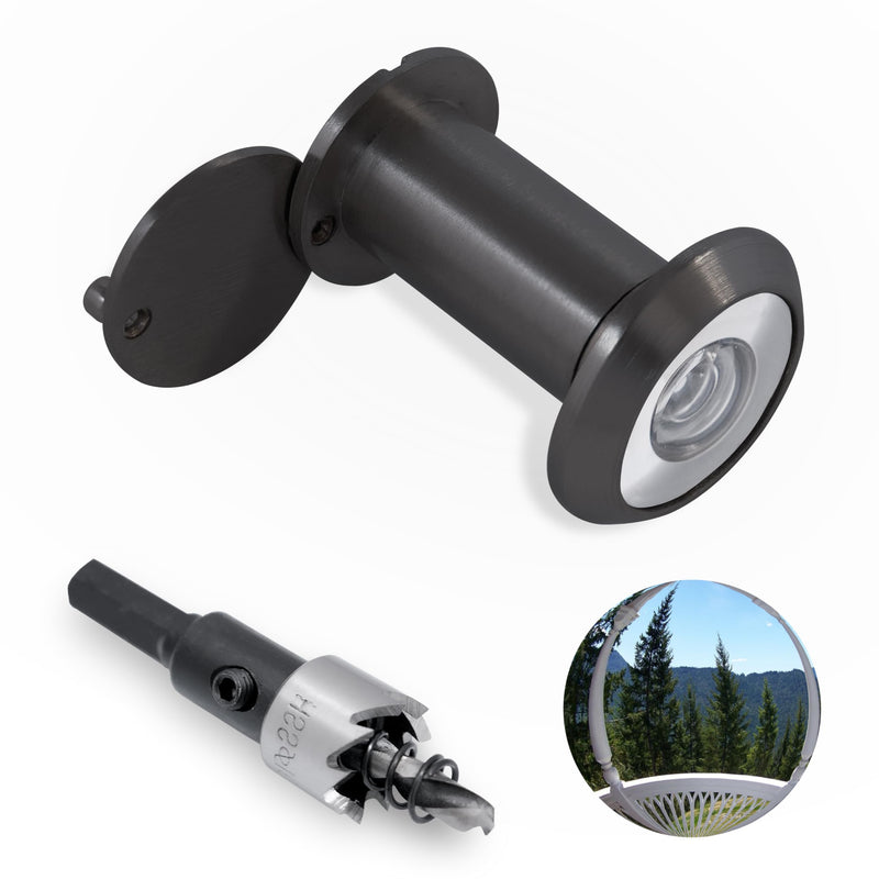 Door viewer, Peephole for Door, Door Peephole with Cover,Security Peephole with Rotating Cover, Wide Angel Peephole, Door viewer Adjustable for 1.38-2.17in with Drill bit (Black) 1.38-2.17inch Black