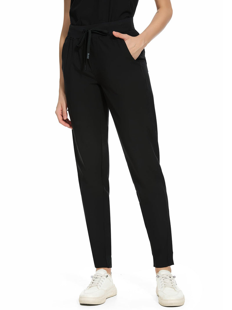 COZYFIT Medical Scrub Pants for Women - Soft Stretch,Drawstring Jogger Pants with 5 Pockets Black Medium