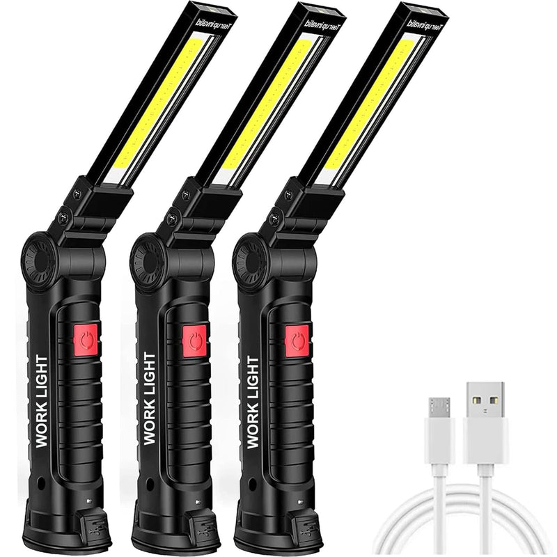 Rechargeable LED Work Light with Magnetic Base and Hanging Hook,360°Rotate &5Modes Ultra Bright LED Flashlight,worklight for Mechanic Car Repair,Emergency,Workshop,Tool Gifts for Men (Black 3PCS) Black 3PCS