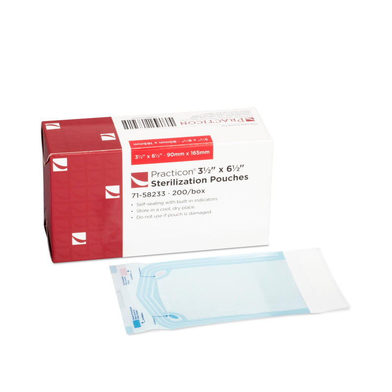Practicon 3.5” x 6.5” Self-Sealing Sterilization Pouches, Autoclave Sterilizer Bags with Indicators for Dental, Medical, Tattoo, Nail Instruments and Tools, 200 Per Box 3.5” x 6.5”