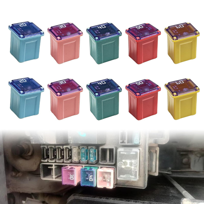 10Pcs Jcase Fuse Kit Mini Jcase Fuse Assortment Low Profile for Pickup Trucks Cars and SUVS (20A/30A/40A/50A/60A, 2pcs Each)