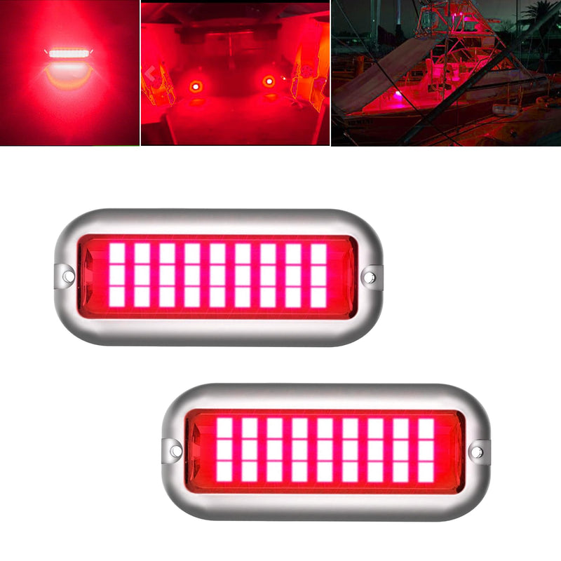 2Pcs Marine LED Boat Light,IP68 Waterproof 27LED Boat Interior Deck Pontoon Transom Led Stern Navigation Trailer Light,1200LM,10-24V(Red) Red