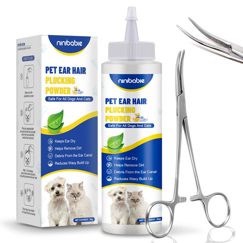 Updated Dog Ear Powder for Hair Removal,Ear Powder for Dogs Plucking with 5.5inch Hemostat Locking Forceps Curved, Removing Earwax and Odor Ear Powder+5.5inch Forceps Curved - PawsPlanet Australia