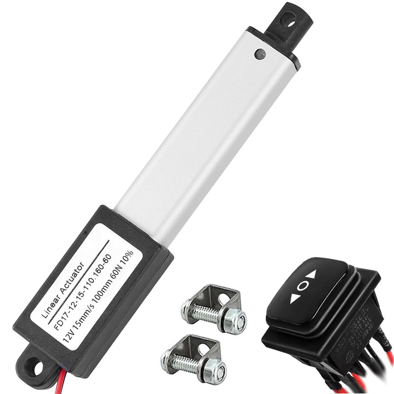 AWINLI Mini Linear Actuator 12V 4 Inch Stroke,60N/13.4Lbs,Speed 15mm/s Mini Waterproof Sports Actuator Small 12V with Mounting Bracket for Cabinets,Window Openers,Robots(100mm） 4 "/100mm mini12V
