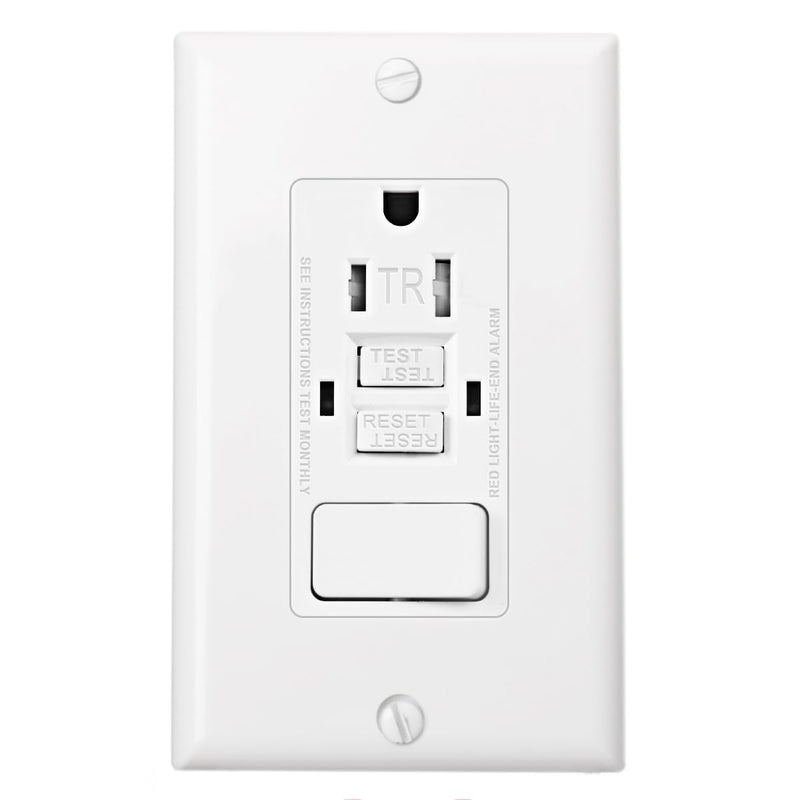 Baomain GFCI Outlet with Switch, 15A 125VAC 60Hz, Tamper Resistant GFCI Receptacle, BAA-001 ETL Listed, White (1) 1
