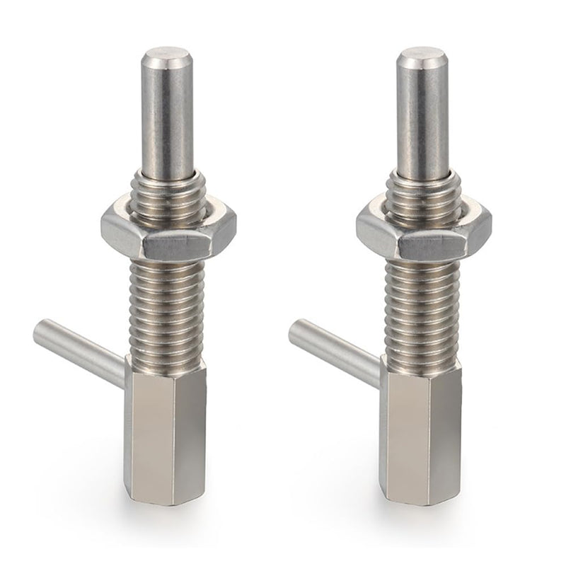 2Pcs Retractable Indexing Plunger Pin, Stainless Steel Spring Pin Spring Loaded Latch Spring Plunger Safety Pin Spring Latch Telescopic Locking Pin Spring Lock with L Handle (M8) M8