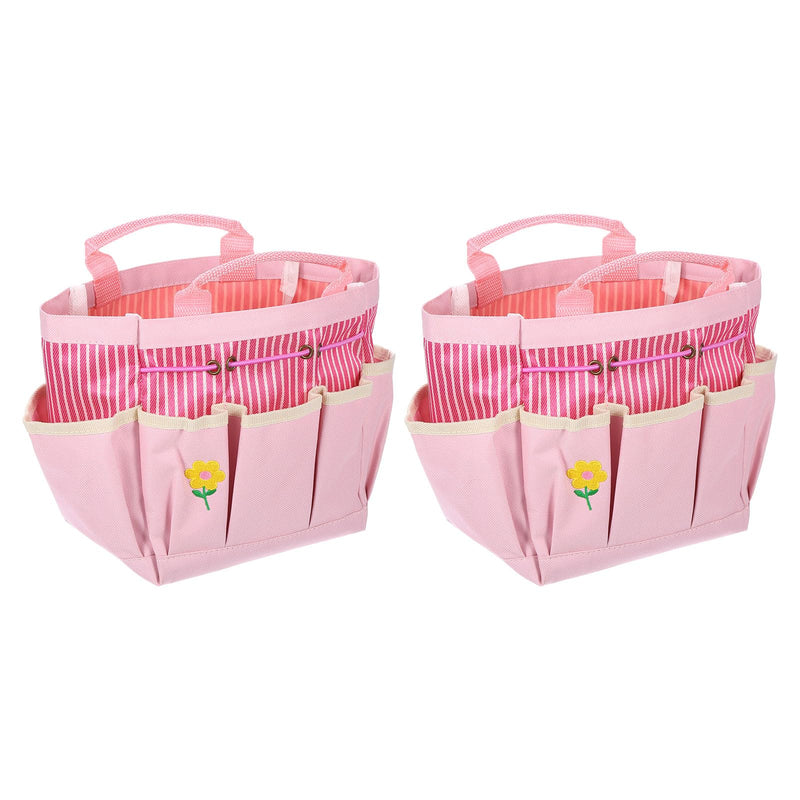 HARFINGTON 2pcs Garden Tool Bag 13.19" x 3.94" x 9.45" Large Oxford Tote Bag with Pockets Gardening Plant Tool Organizer Storage Carrier Store for Outdoor Women Men, Pink